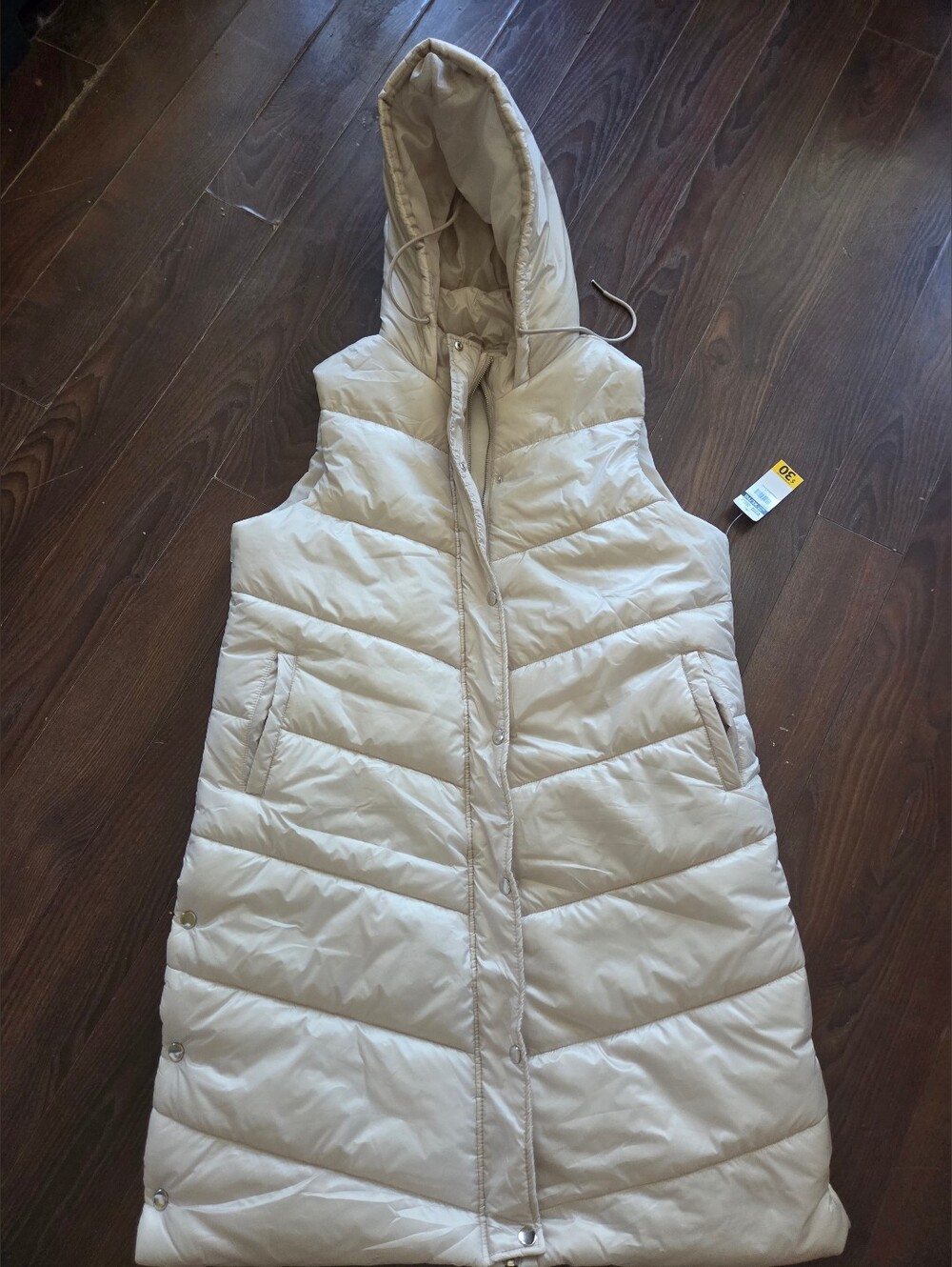 Sleeveless Hooded Puffer Vest - Cream, XXL Brand New